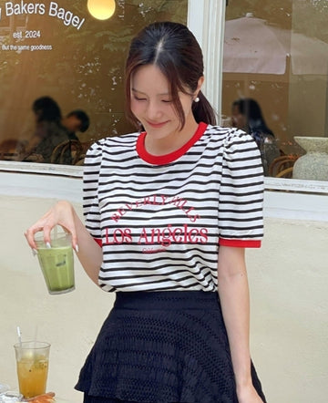 Leivit Stripe Color Matching Puff T-shirt